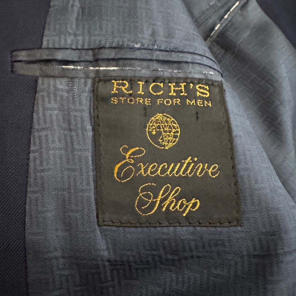 1970s Custom Tailored Mens 40R 36x29 Navy Blue Solid Vintage 2-Button - Picture 4 of 6